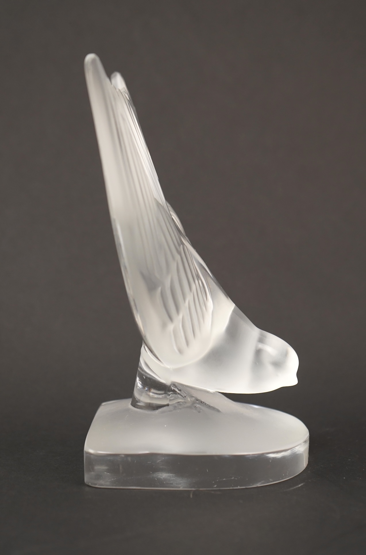 A Lalique frosted glass dove bookend, post-war, 15.5cm